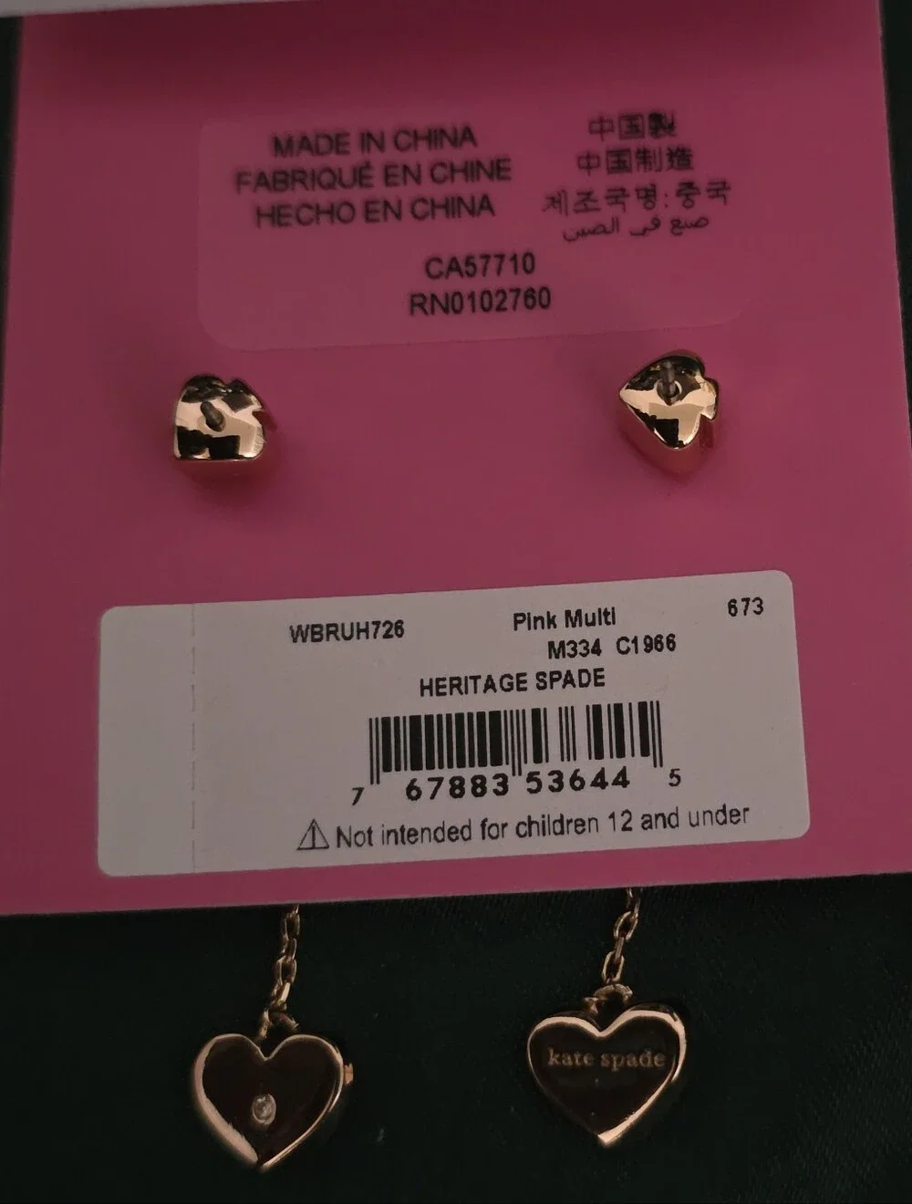 kate spade Gold-Tone Chain Earrings with Pink and Red Heart Drops